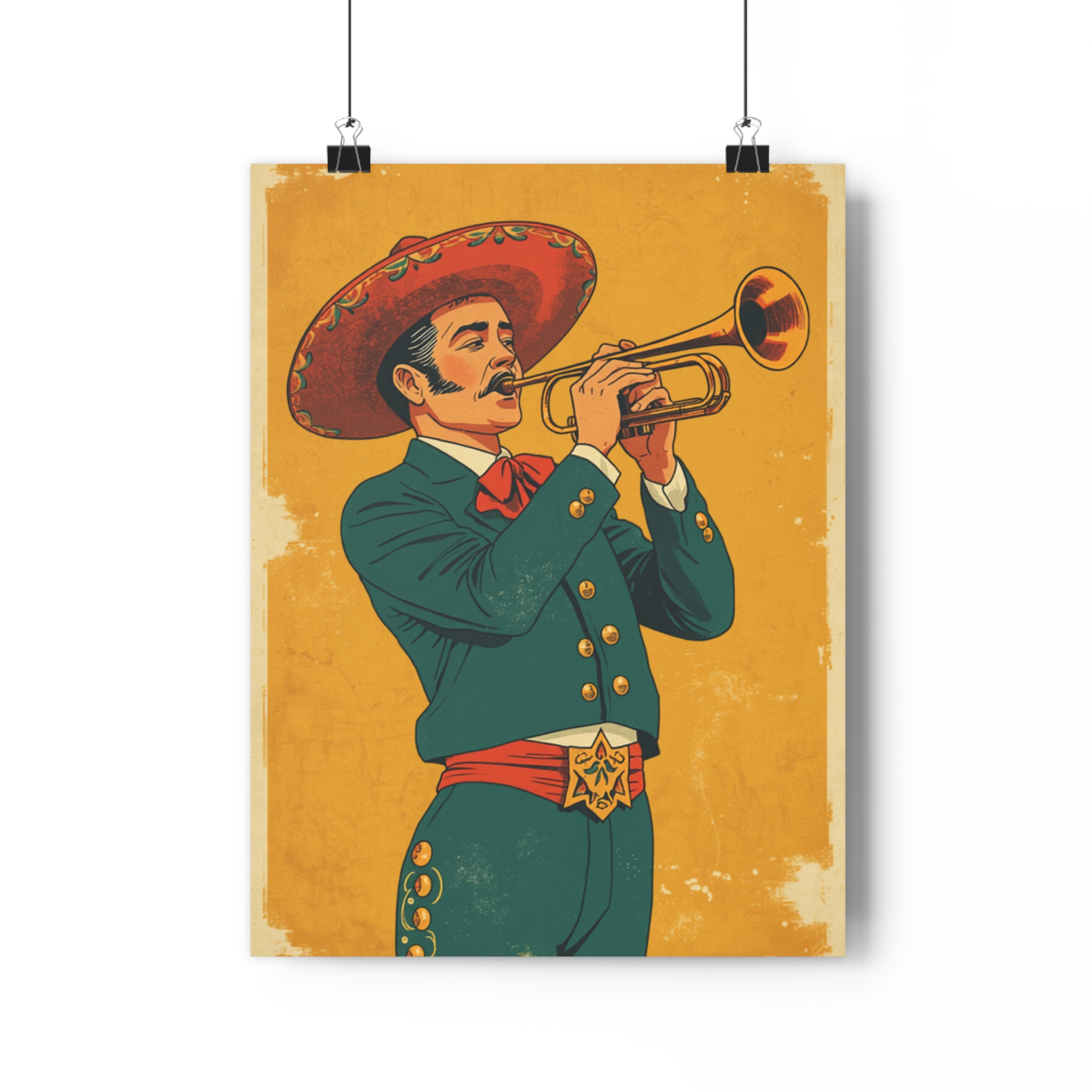 Mariachi Trumpet Player Wall Art Print | Vintage Mexican Music Poster | Folk Art Illustration | Latin Home Decor | Fine Art Print - Image 4