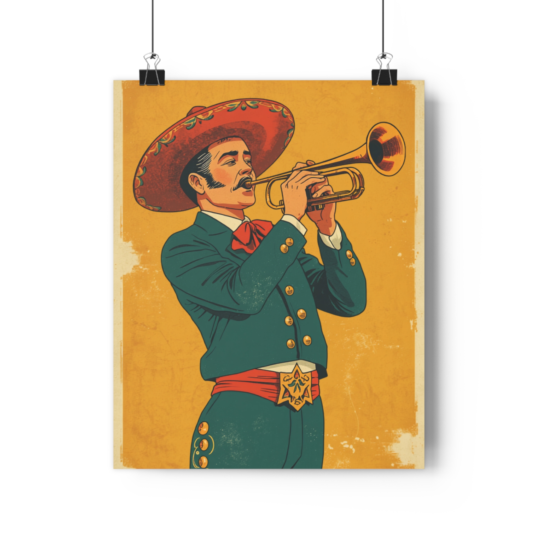 Mariachi Trumpet Player Wall Art Print | Vintage Mexican Music Poster | Folk Art Illustration | Latin Home Decor | Fine Art Print - Image 3