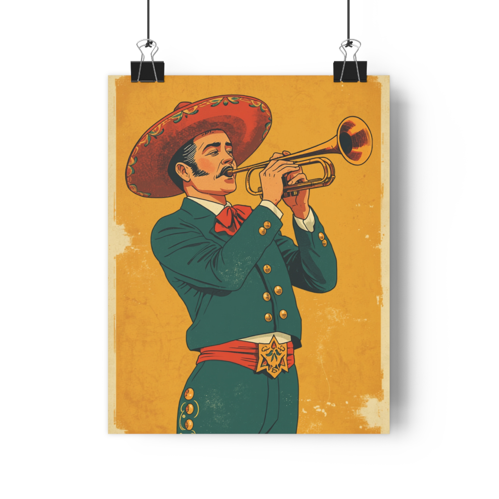 Mariachi Trumpet Player Wall Art Print | Vintage Mexican Music Poster | Folk Art Illustration | Latin Home Decor | Fine Art Print - Image 2