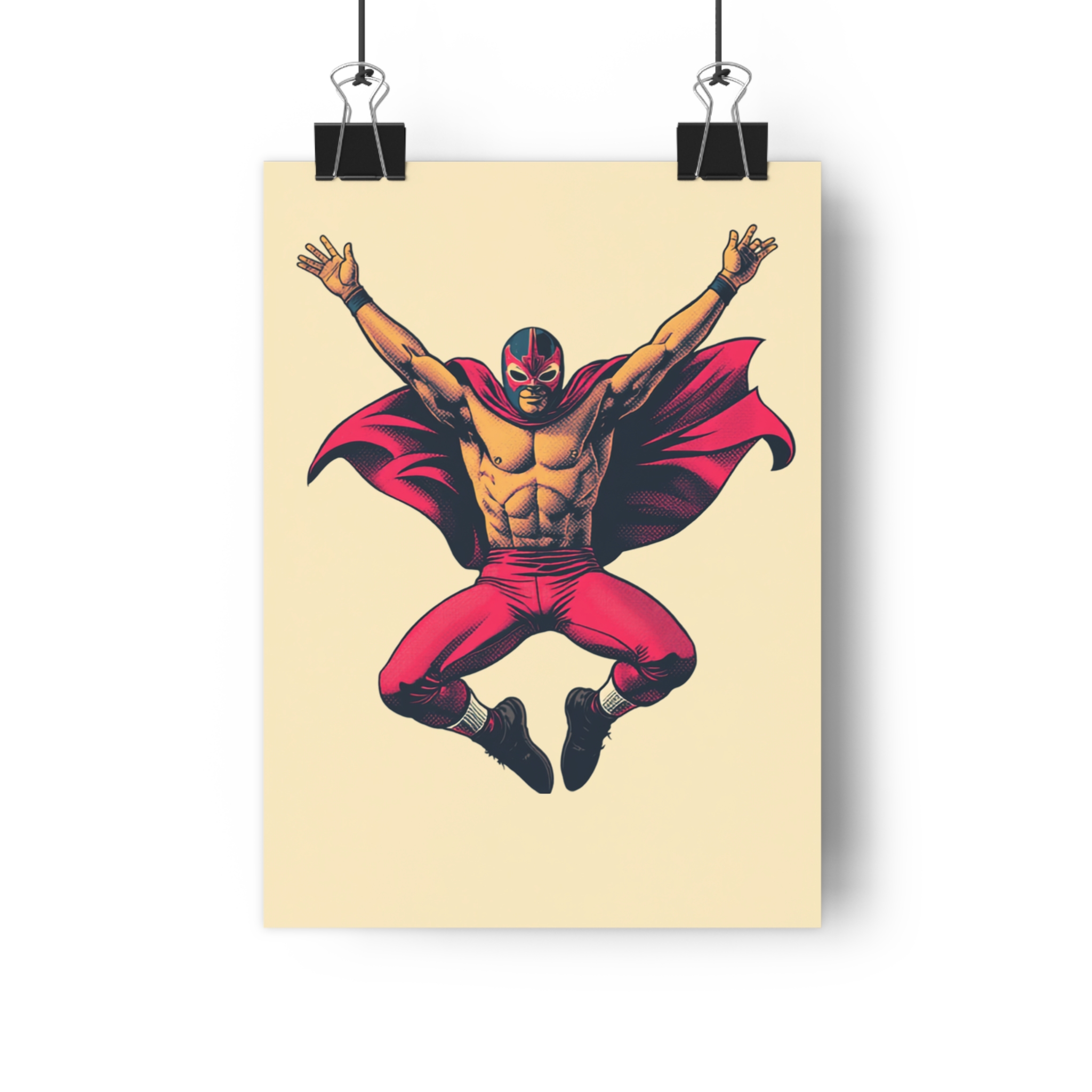 Luchador Wall Art Print | Mexican Wrestling Poster | Retro Halftone Illustration | Lucha Libre Decor | Fine Art Print